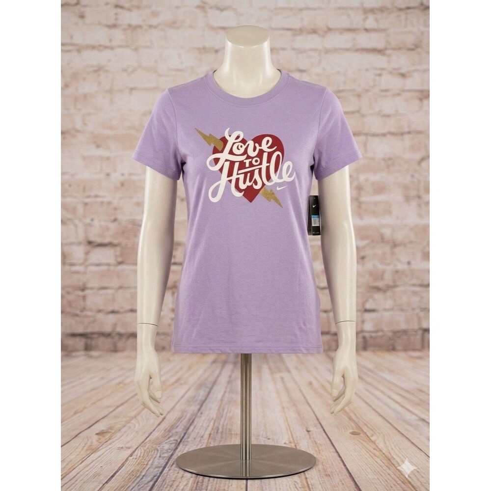 Nike Kids L Girls Graphic Tee Shirt Purple Love To Hustle Short Sleeve Crew Neck